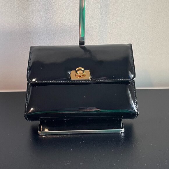 Salvatore Ferragamo Black Patent Leather Clutch Bag w/ Mirror - Preowned - Picture 1 of 9